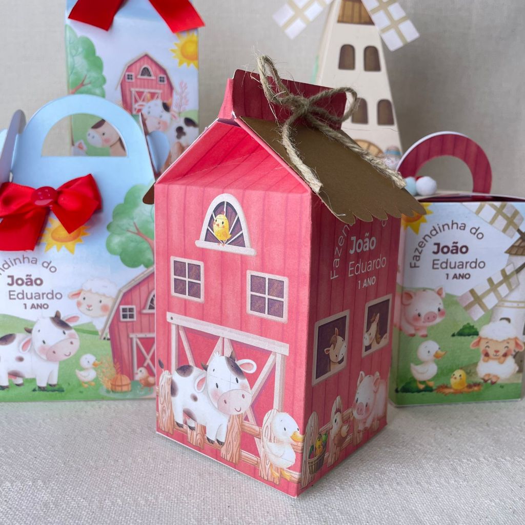 Caixinha personalizada fazendinha vermelha caixa milk cone maletinha festa infantil lembrancinha fazenda PEGUE E MONTE