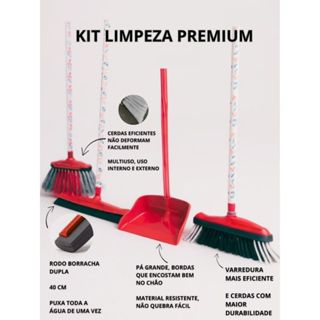 Kit Vassoura com Cabo, Rodo Duplo Grande com Cabo, Vassoura de Pelo com Cabo e Pá de lixo com Cabo em Oferta na Shopee
