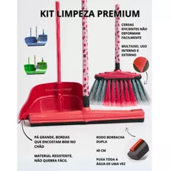 Kit Vassoura com Cabo, Rodo com Cabo e Pá de Lixo com Cabo Kit Faxina Limpeza