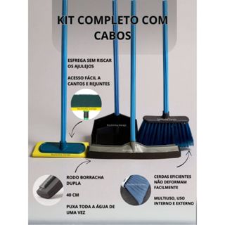 Kit Vassoura, Rodo Grande Duplo, Pá de Lixo e Lava Limpa Azulejo Esfregão com Cabo em Oferta na Shopee