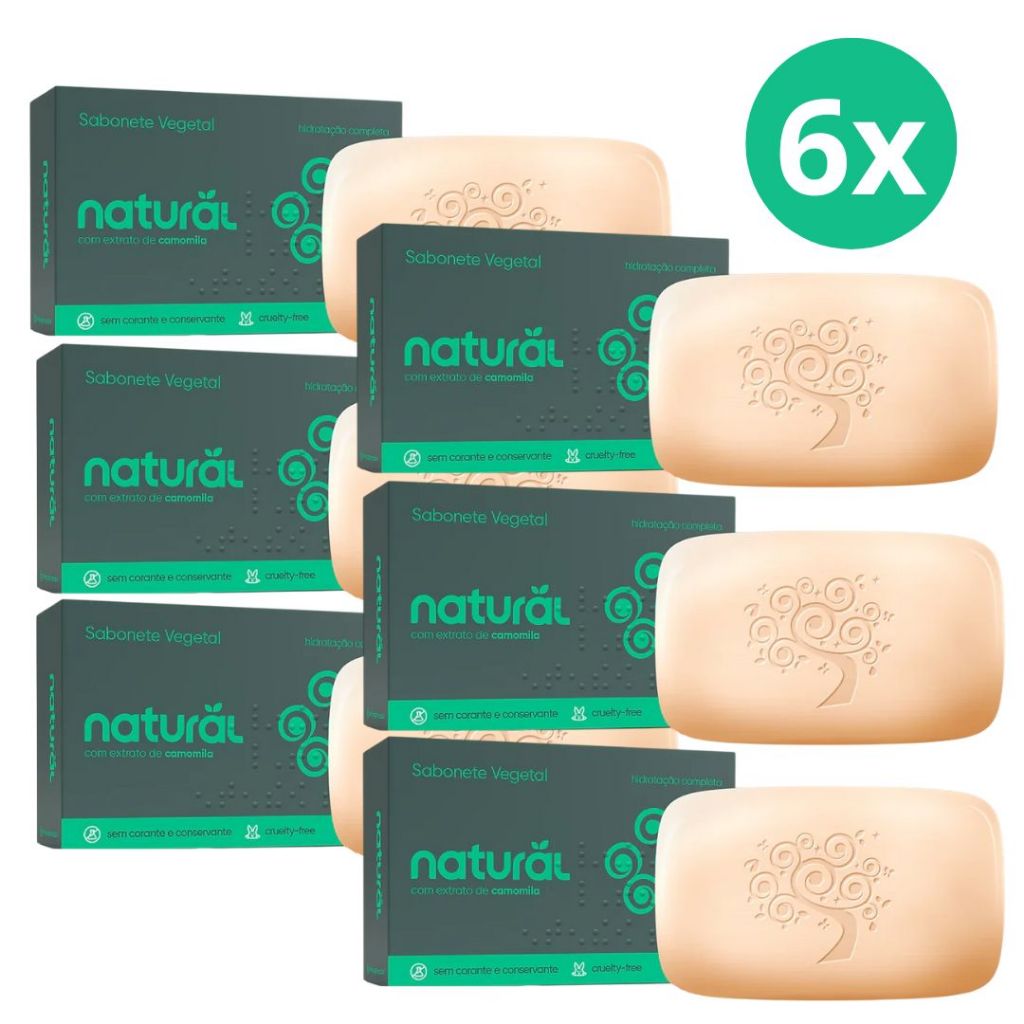 Kit 6 Sabonetes em Barra Natural - Extrato de Camomila 80g