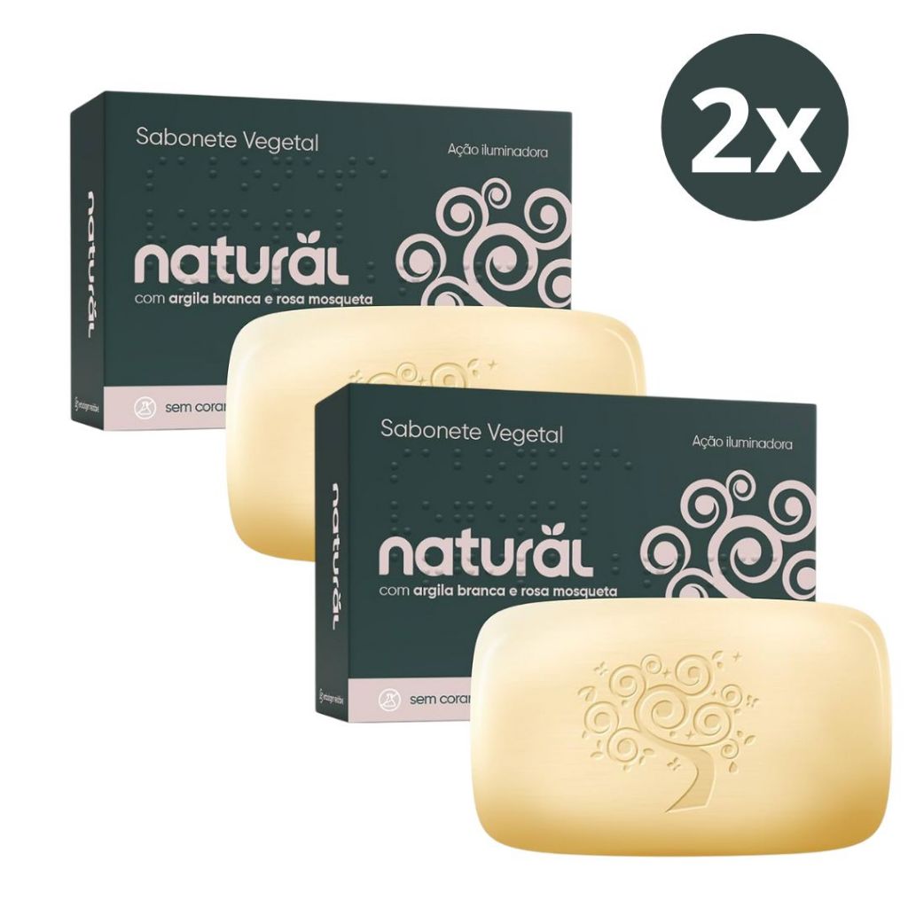 Kit 2 Sabonetes em Barra Natural - Argila Branca e Óleo de Rosa Mosqueta 80g