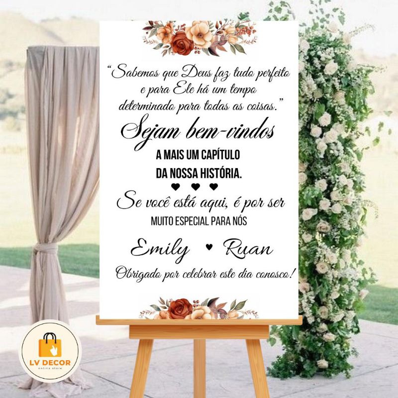 Placa Decorativa Recepção Casamento Bem Vindos Personalizada Terra Cota