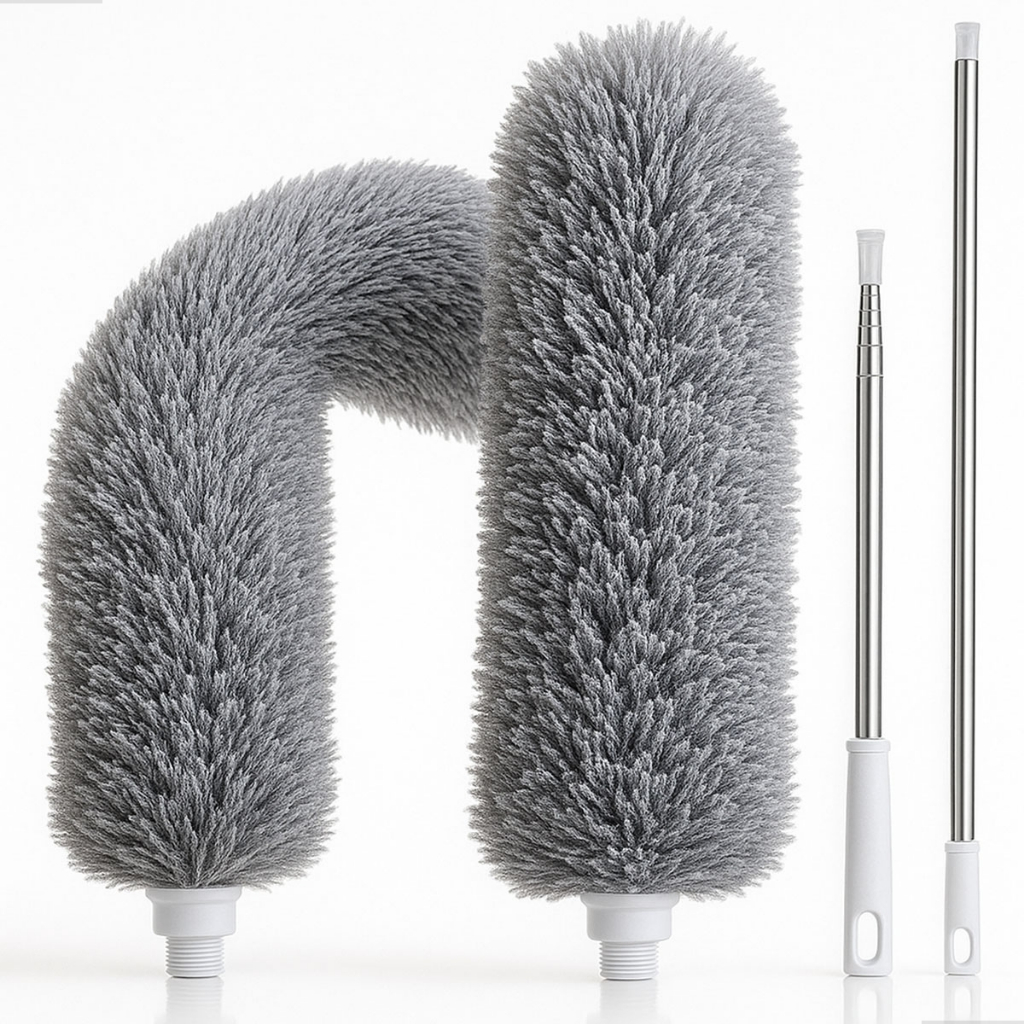 Imagem Kit Espanador Pó Retrátil Cabo Extensível 2.8m Microfibra Lavável Limpa Teto, Ventilador, Ar Condicionado e Cantos