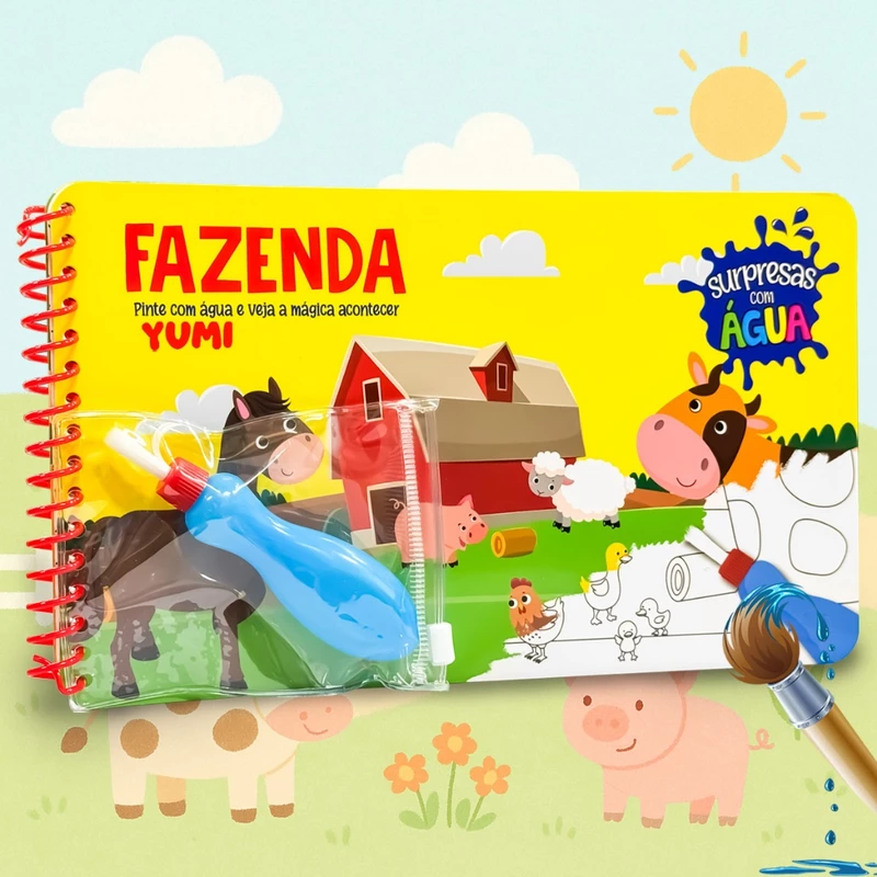 Livro Infantil Fazenda com Pincel Mágico de Água para Colorir