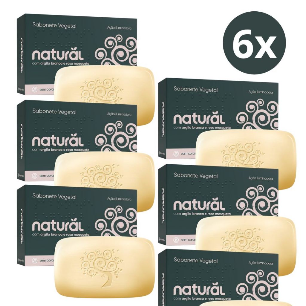 Kit 6 Sabonetes em Barra Natural - Argila Branca e Óleo de Rosa Mosqueta 80g