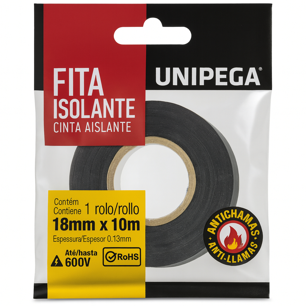 Fita Isolante Antichamas 18mm x 10m Unipega – Elétrica, Automotiva, Alta Resistência em Oferta na Shopee