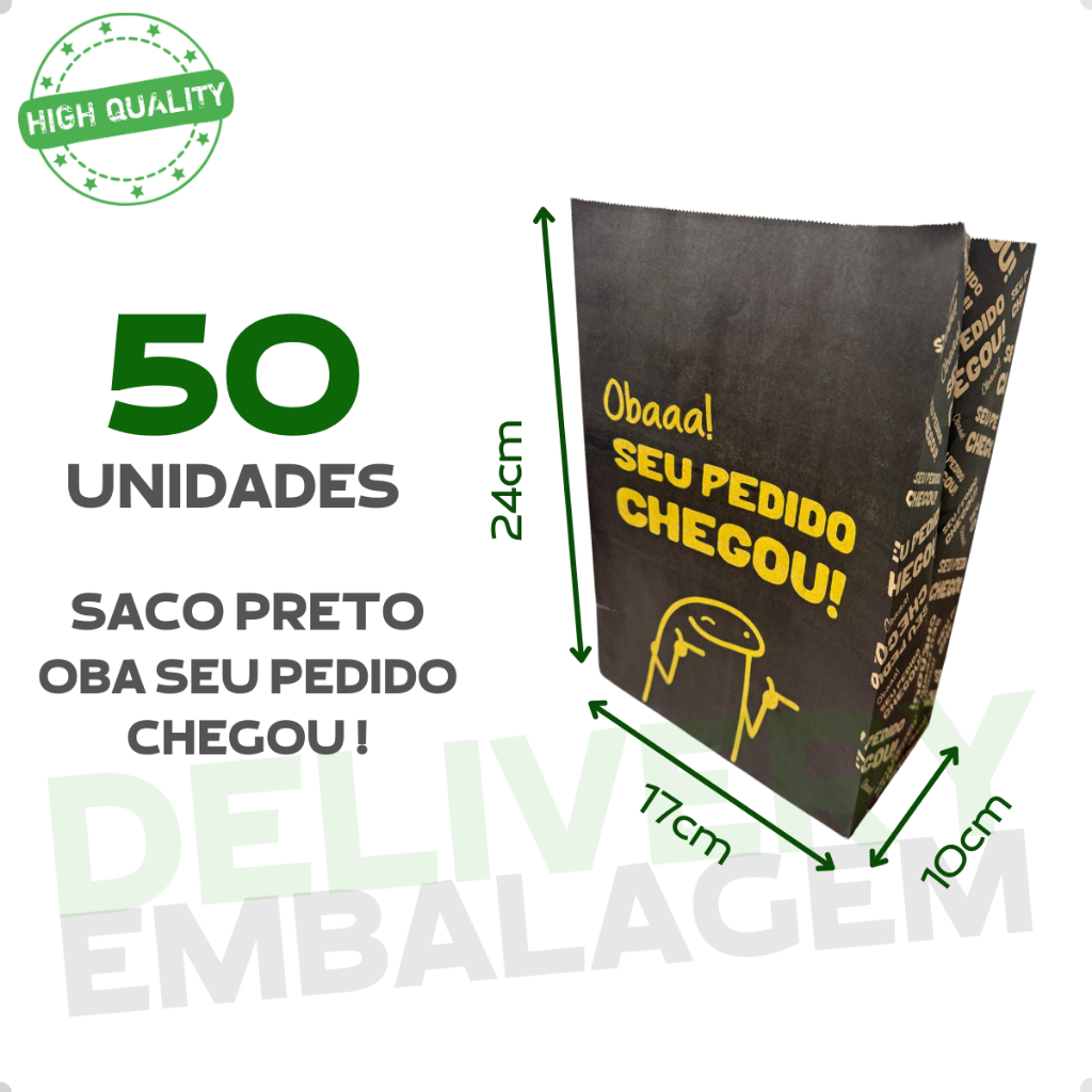 50 Saco Kraft 17x10x24 Delivery Oba Seu Pedido Chegou Embalagem Lanche Fast Food em Oferta na Shopee