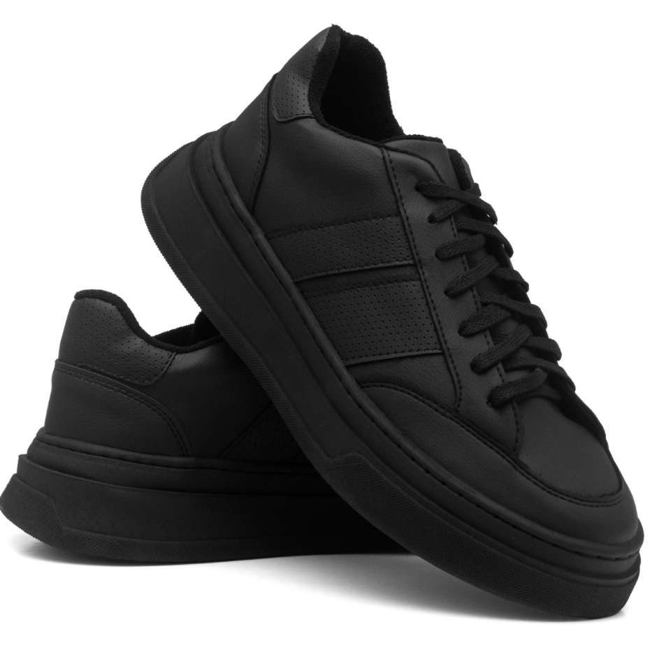 Tênis Todo Preto Masculino Versátil Academia Passeio Trabalho Moderno Casual Dia a Dia Sapatênis