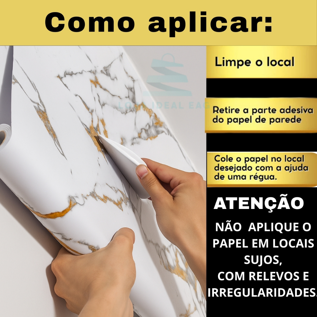 Papel de Parede Adesivo 3D Mármore Dourado Exclusivo Pra Quarto Sala Cozinha Móveis 5, 10, 20 Metros — imagem 2 de 2