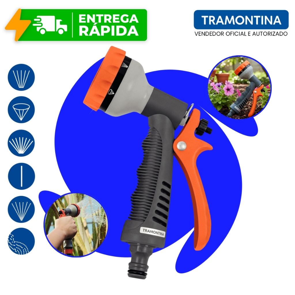 Hidropistola Para Engate Rápido Esguicho 6 Jatos Tramontina Multifunções