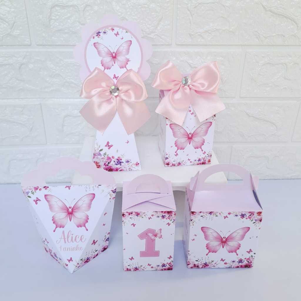 PEGUE E MONTE Kit Personalizados Jardim das Borboletas Rosa I Lembrancinhas Jardim Encantado I Caixinhas para Festa