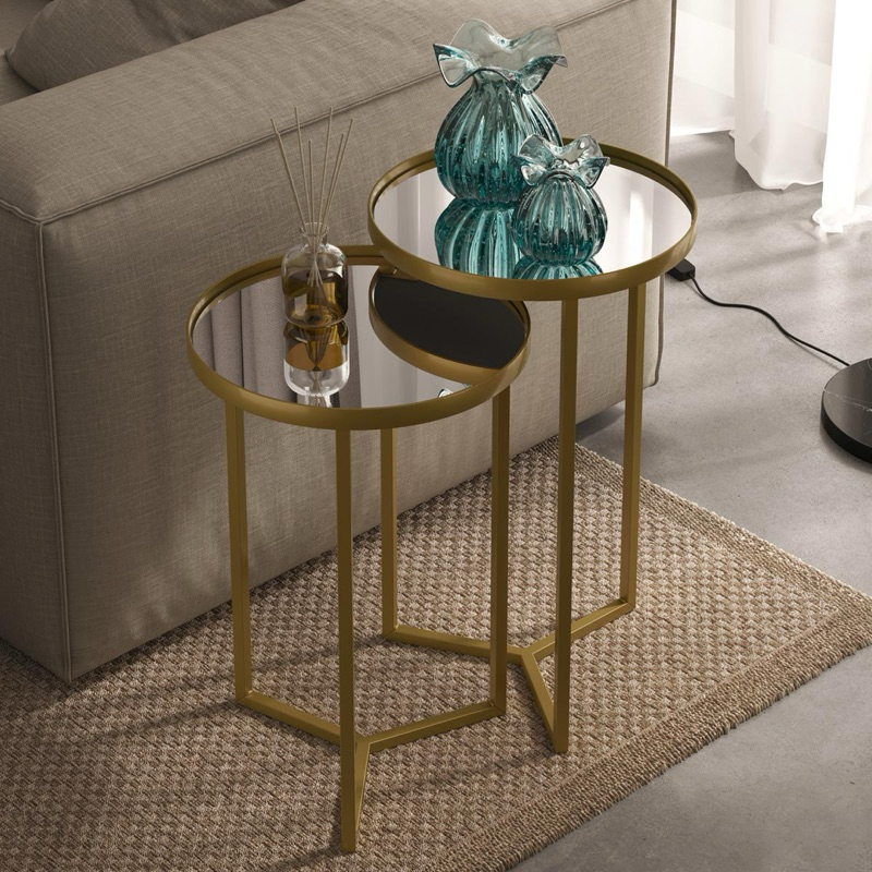 Conjunto de Mesa Lateral Aço Com Espelho Steel Glass Estilo Industrial - MAX Móveis
