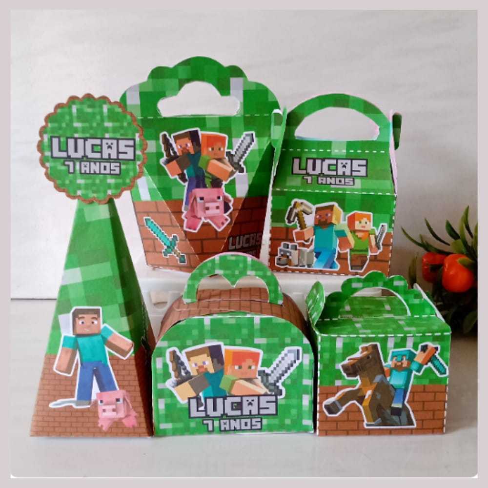 Kit festa Minecraft  Personalizada Lembrancinhas Caixinhas Decoração Mimos Aniversário Festa Infantil | Pegue e Monte