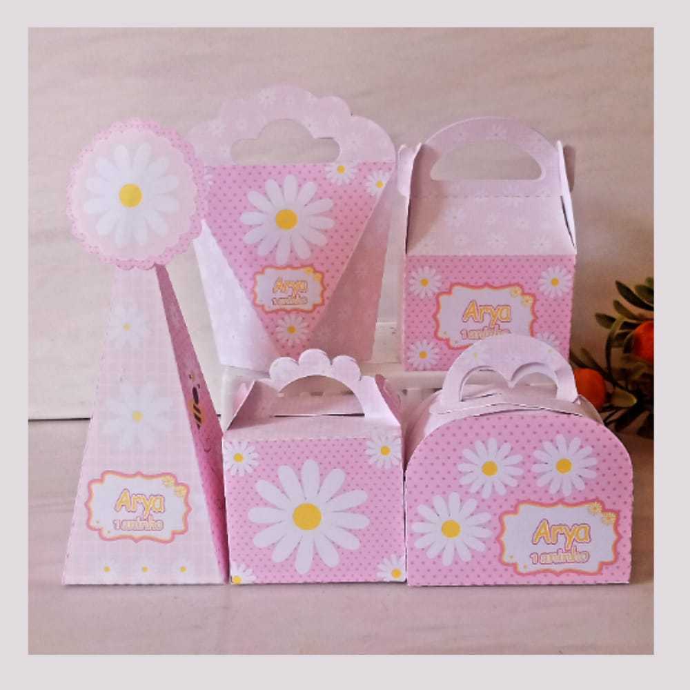 Kit festa Margarida  Rosa Personalizada Lembrancinhas Caixinhas  Mimos Aniversário Festa Infantil | Pegue e Monte