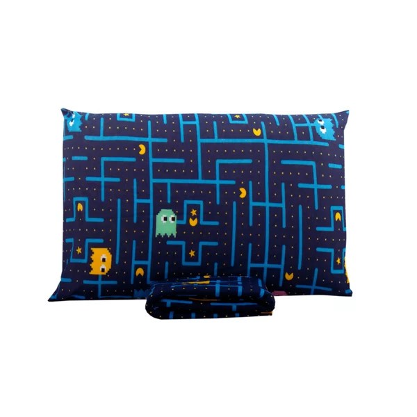 Jogo De Lençol Solteiro Infantil 2 Peças PAC PAC Man Padrão Elástico Jogo Cama Kids Disney Oficial