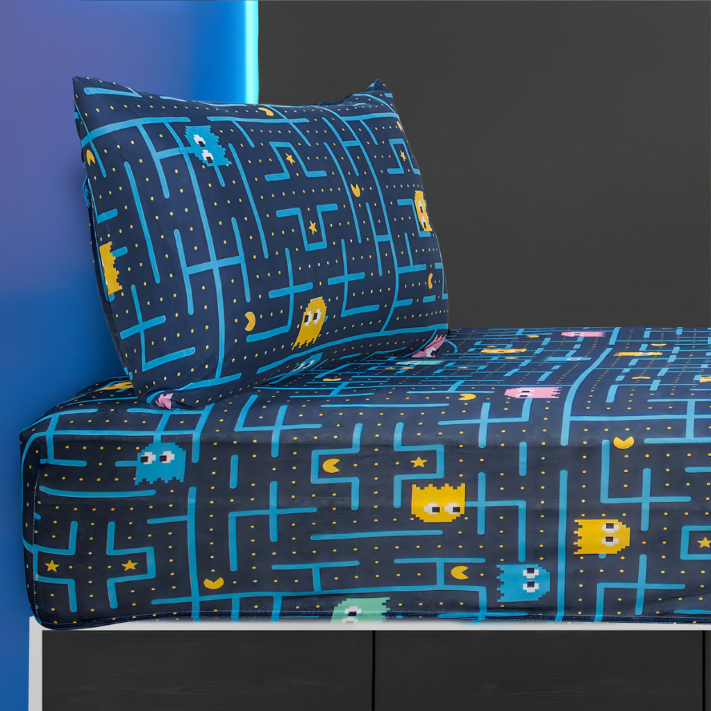 Jogo Cama Solteiro Infantil 2 Peças PAC PAC Man Jogo De Lençol Padrão Elástico Kids Disney Oficial