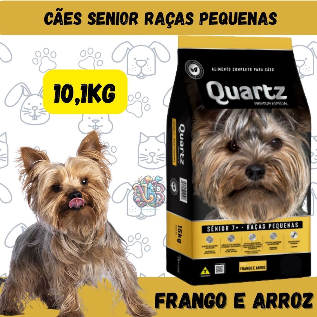 Quartz Ração Premium Especial Cães Sênior Raças Pequenas Frango Arroz 10,1kg