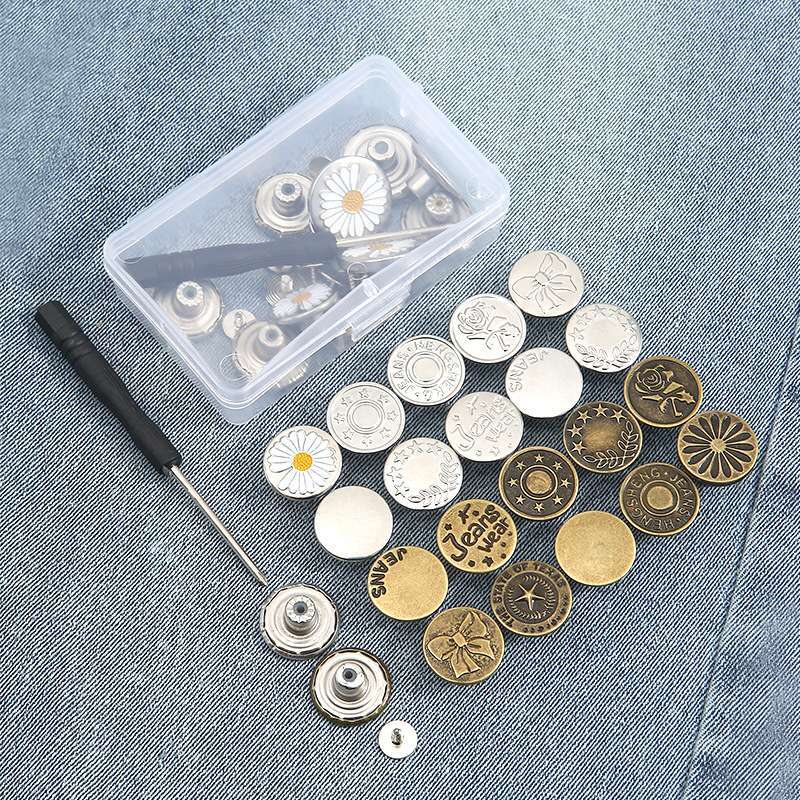Kit 10un +1un Chave Botões de Metal Para Jeans sem Costura Removível Prático Modelos Aleatórios