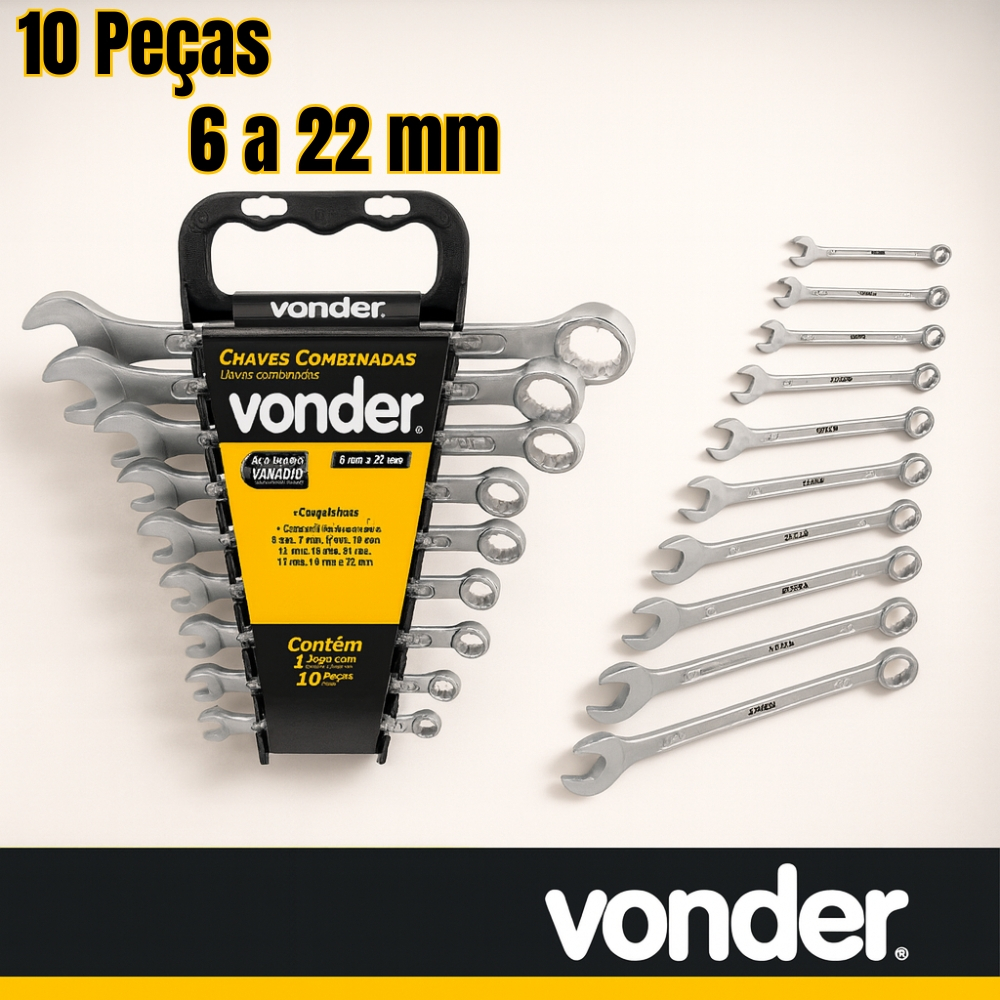 Jogo De Chaves Combinadas 6 A 22 mm Aço Cromo 10 Peças Vonder em Oferta na Shopee