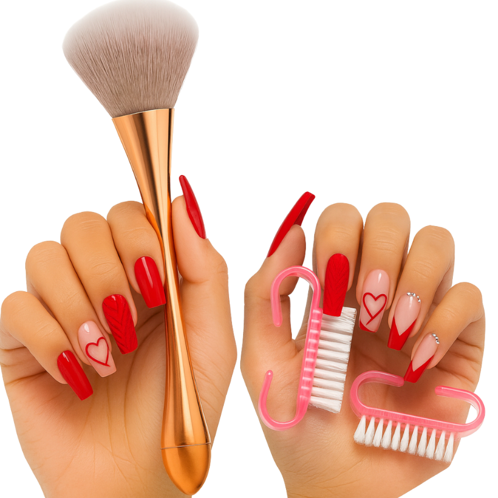 Kit Acabamento Limpeza Unhas de  Gel Pincel Espanador Pompom Pincel Unha + 2 Escovinhas pedicure Alongamento de acrigel