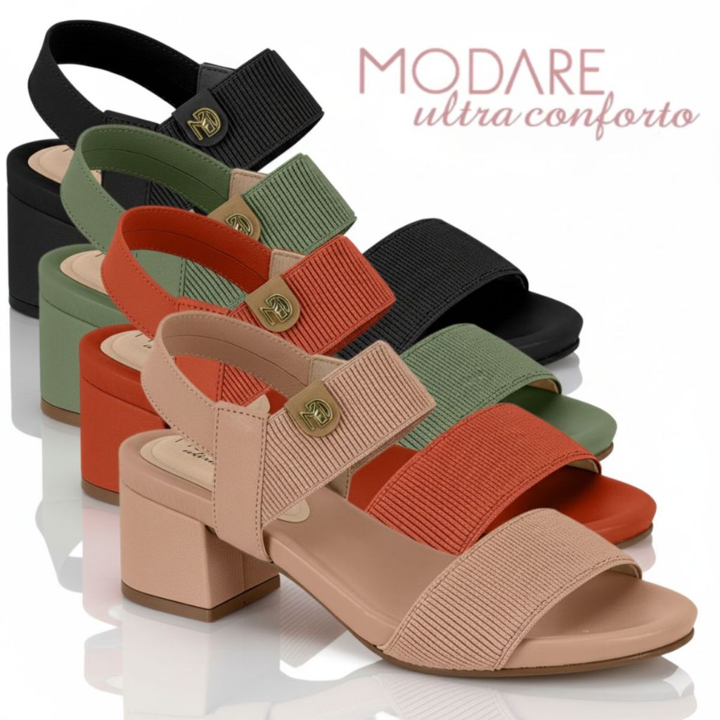 Sandalia De Salto Modare Original Feminina Ultraconforto Ortopedico Salto Bloco Calce Facil Antiderrapante Lancamento