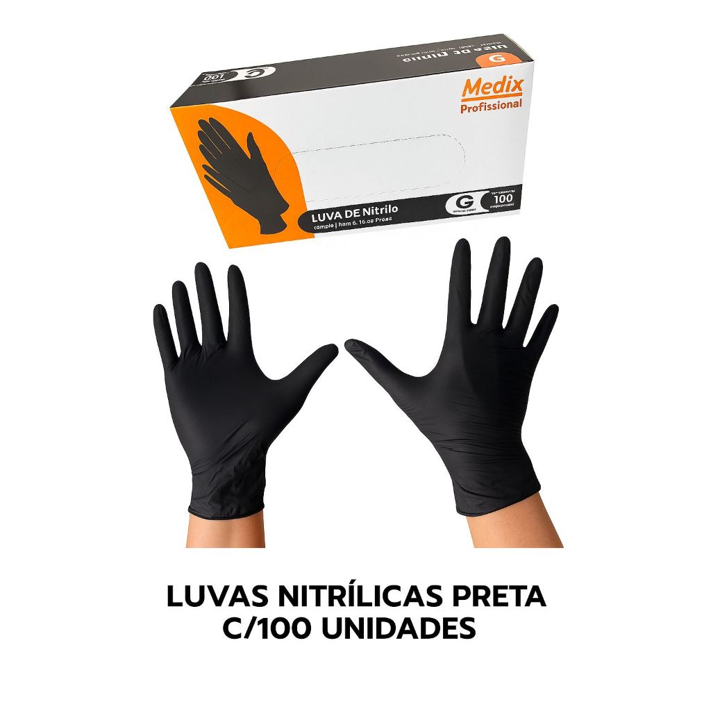 Luva Nitrílica Preta 300 Unidades –Sem Pó | Profissional , Alta Resistência ,Uso Clínico e Comercial