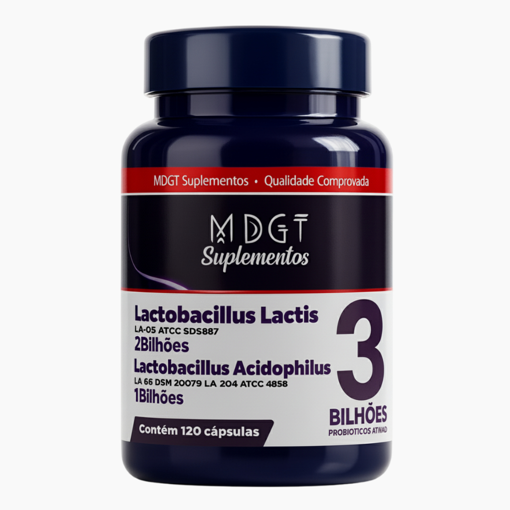 120 Cápsulas Lactobacillus Probiótico 3 Bilhões  Lactobacillus Lactis + Acidophilus