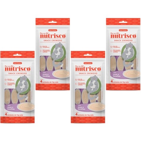 Kit 4 Nutrisco 56g cada Atum e Bacalhau Gatos - Como Churu