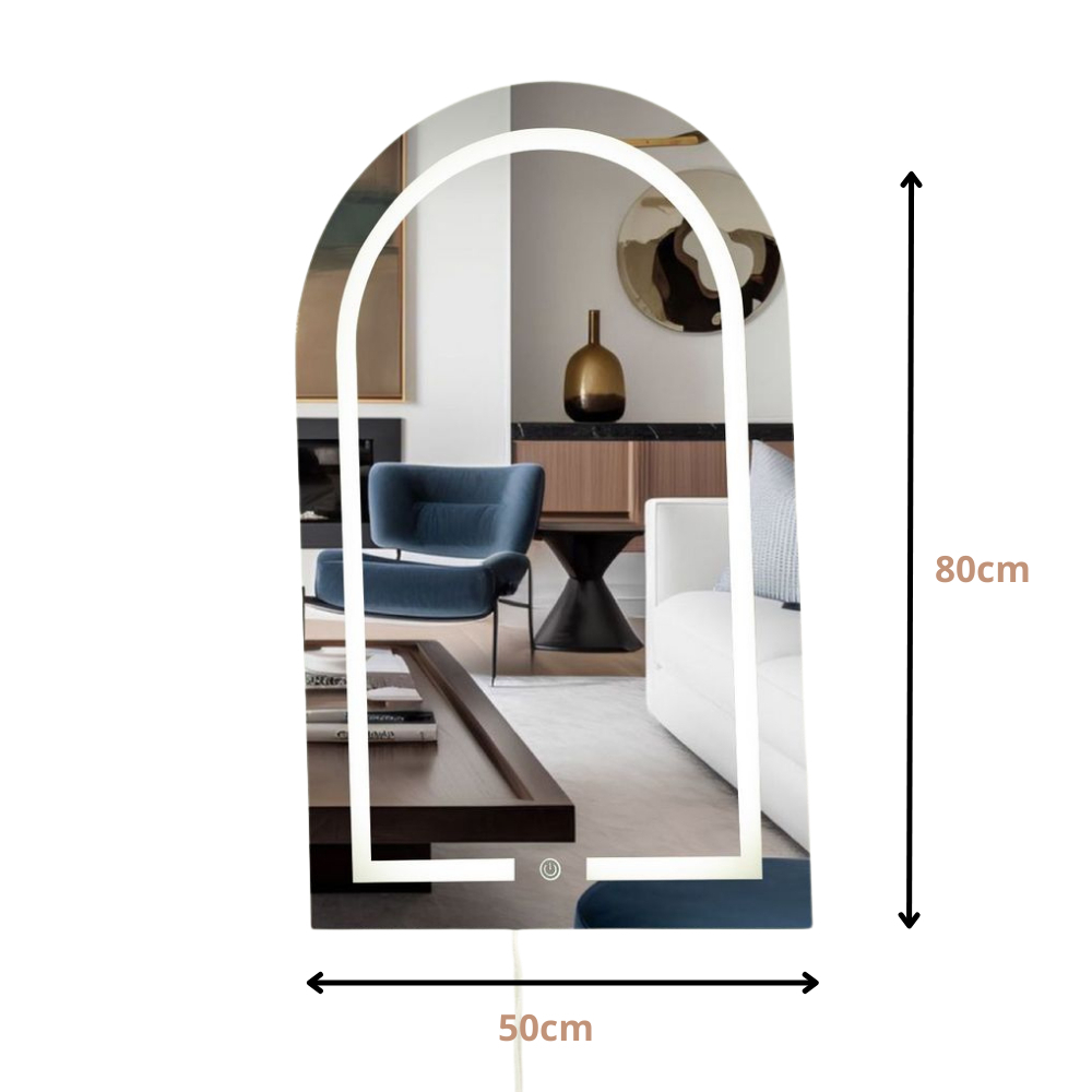 Detalhes do Espelho Grande Capela Jateado Com Led Oval Base Reta com Botão Touch Para Penteadeira