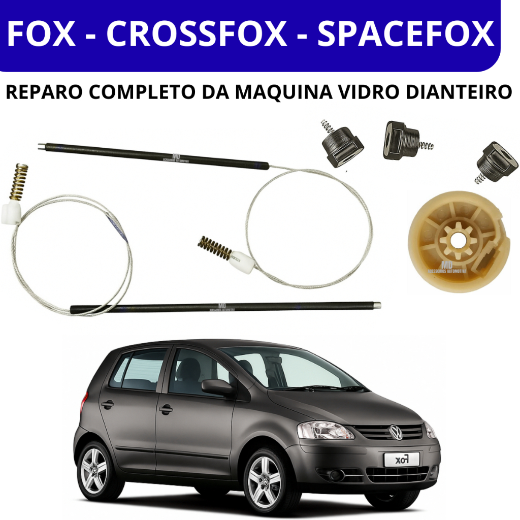 Kit Reparo Cabo de Aço Máquina Vidro Elétrico Dianteiro Fox SpaceFox com Coxim Esquerdo ou Direito