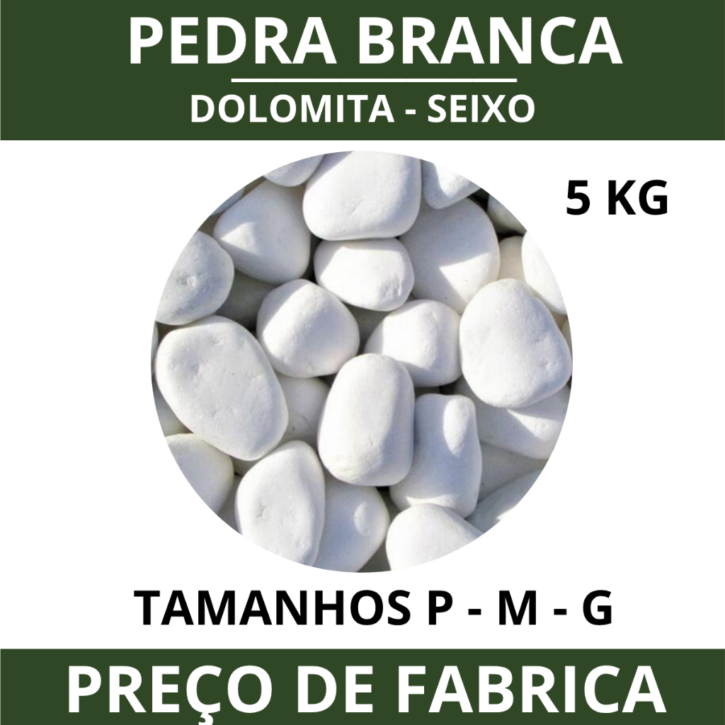 Pedra Seixo Branco de Jardim Dolomita 05 kg - PREÇO DE FABRICA - Para decoração de vasos e jardins