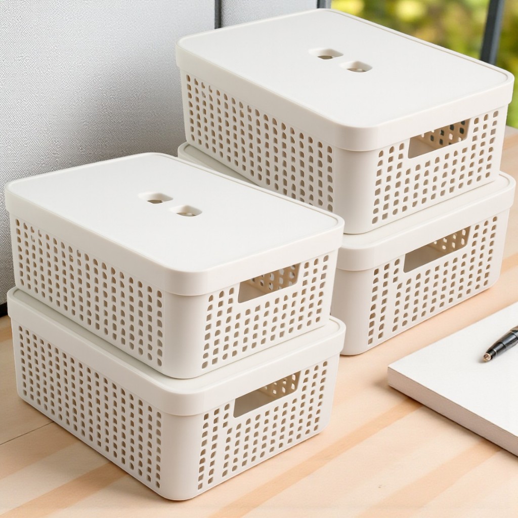 Kit 4 Caixa Organizadora com Tampa 11 Litros Cesto Grande em Plástico Resistente em Oferta na Shopee