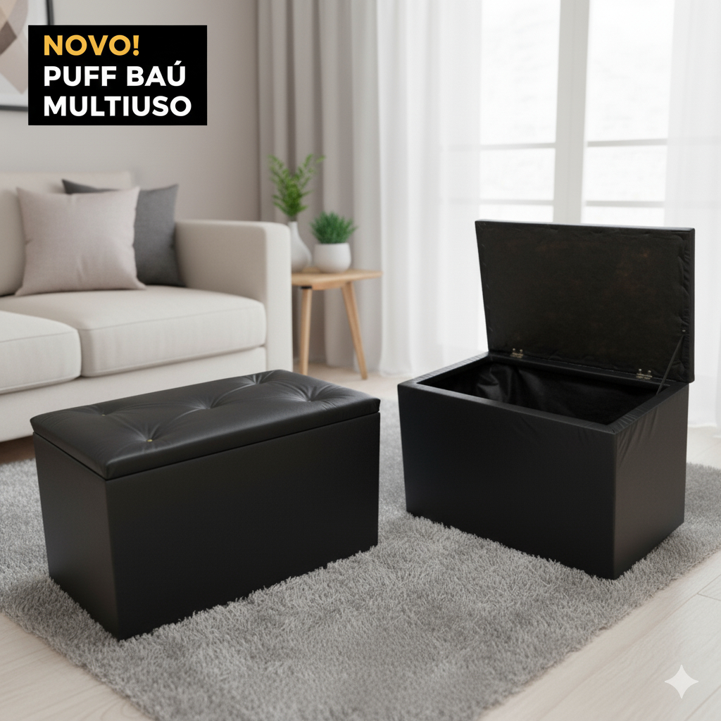 Puff Baú Retangular Porta Objetos Brinquedo Decoração