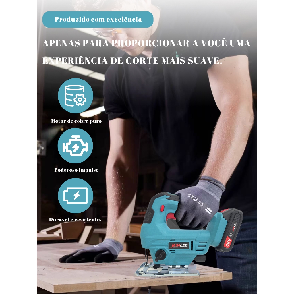 Serra Tico-Tico Elétrica Sem Fio 36V Brushless Portátil Bateria Recarregável Profissional JUMLEE