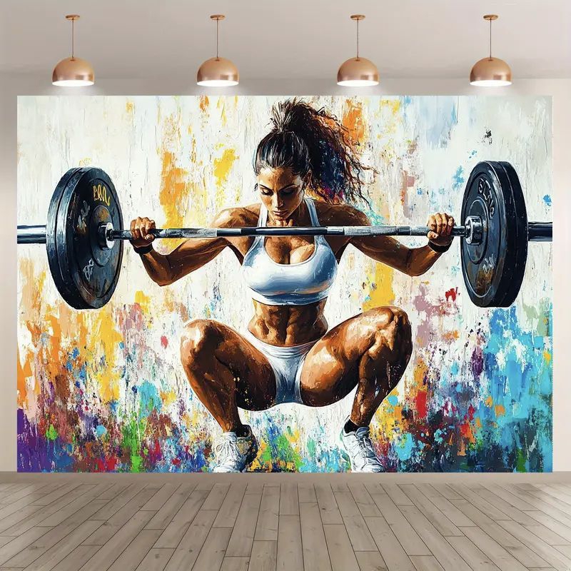 Quadro Decorativo musculação academia mulher agachamento pesos halteres em Oferta na Shopee
