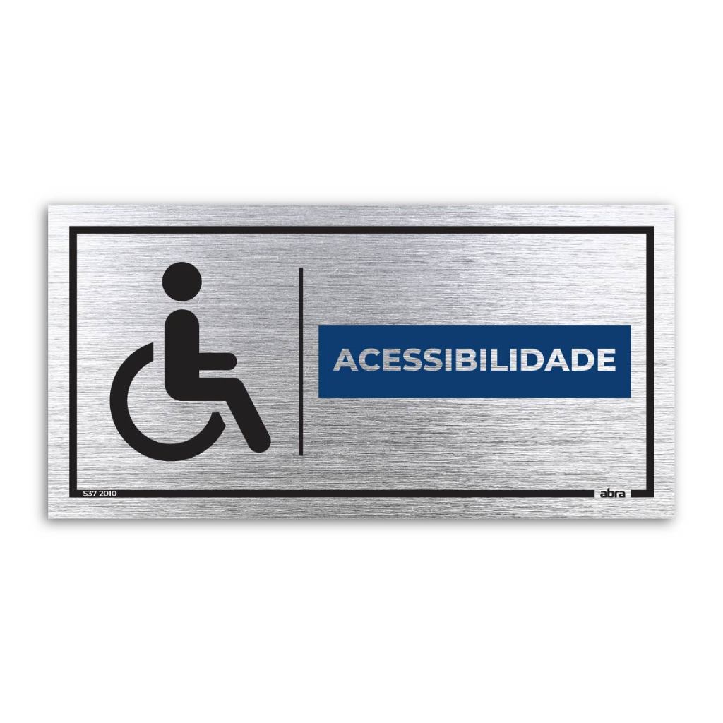 Placa de Sinalização Acessibilidade Deficiente 20x10 cm com Adesivo Aço Escovado Estabelecimento
