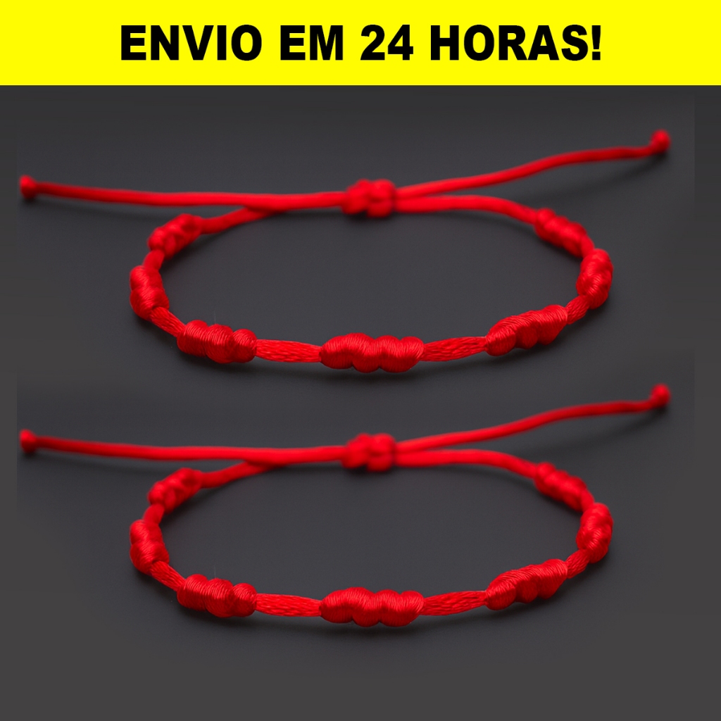 Kit 2 Pulseiras 7 Nós Vermelha Kabbalah Proteção Contra o Mal em Oferta na Shopee