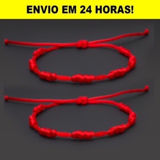 Kit 2 Pulseiras 7 Nós Vermelha Kabbalah Proteção Contra o Mal em Oferta na Shopee