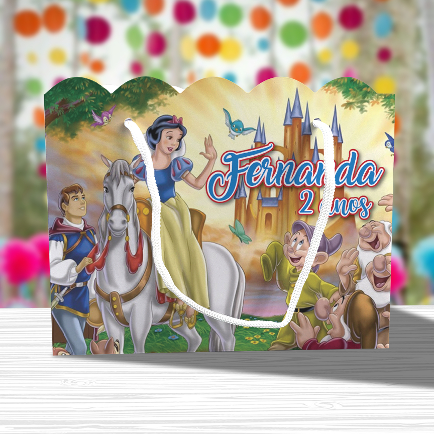 Sacolinha de Festa Branca de Neve Lembrancinha Personalizada Kit Festa Sacola Ondulada Princesa