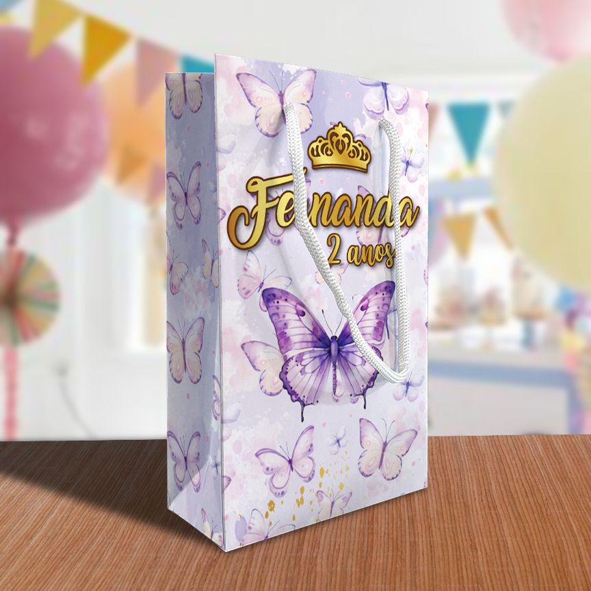 Sacolinha Borboleta Lilás Personalizada Festa Lembrancinha Kit Festa Sacola Jardim Encantado