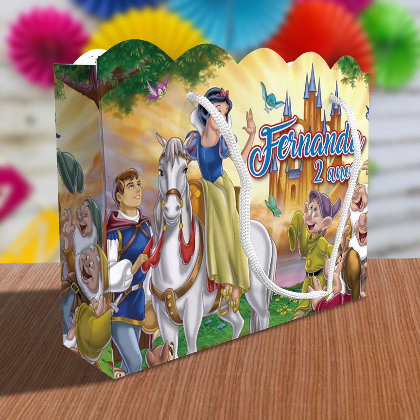 Sacolinha Branca de Neve Ondulada Personalizada Festa Lembrancinha Kit Festa Princesa Sacola Princesas 7 Anões