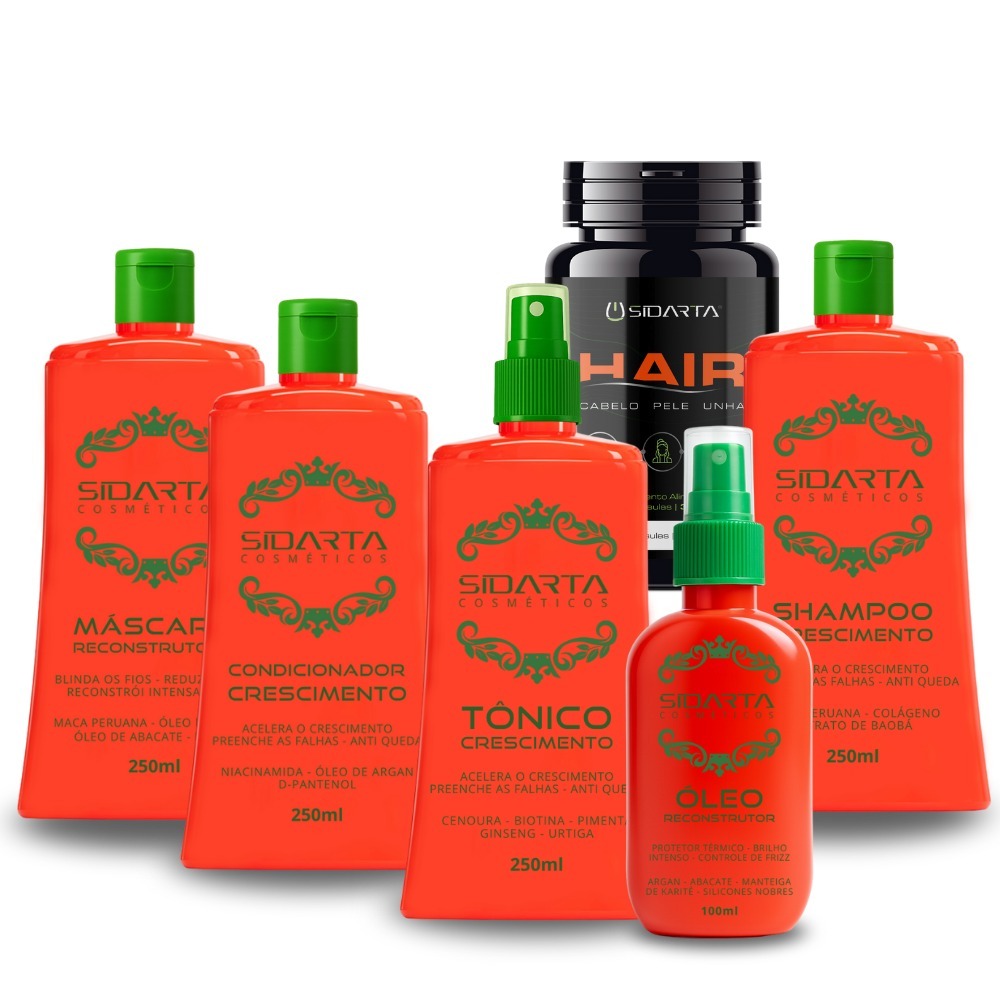 Kit 6x6 (vF) Sidarta Cosméticos – Tratamento Completo Antiqueda e Reconstrução Capilar