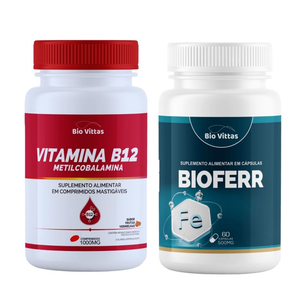 Vitamina B12 Metilcobalamina + Ferro Bisglicinato | Suplemento Alimentar | Saúde | Energia KBVittas