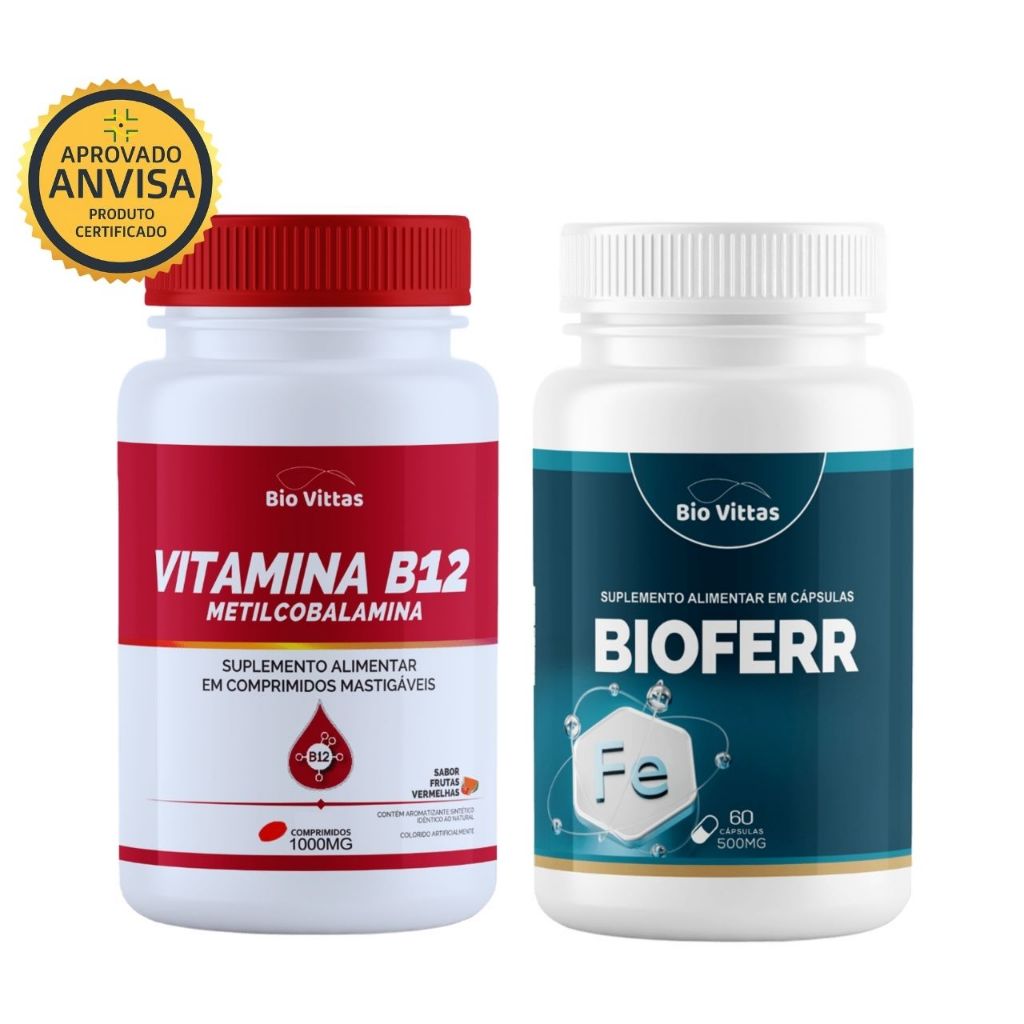 Kit Vitamina B12 Metilcobalamina + Ferro Bisglicinato | Suplemento Alimentar | Saúde | Energia KBVittas