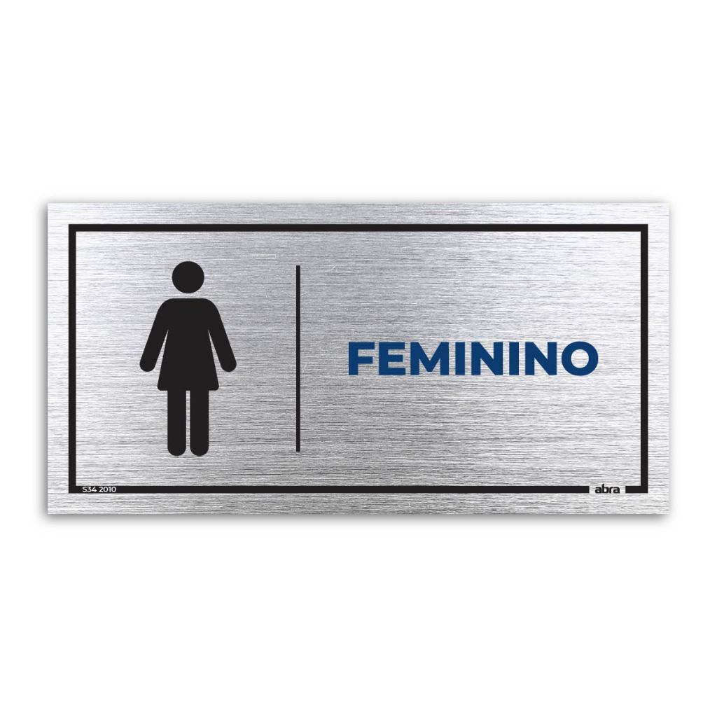 Placa de Sinalização Sanitário Banheiro Feminino 20x10 cm Placa Adesivo Aço Escovado Estabelecimento