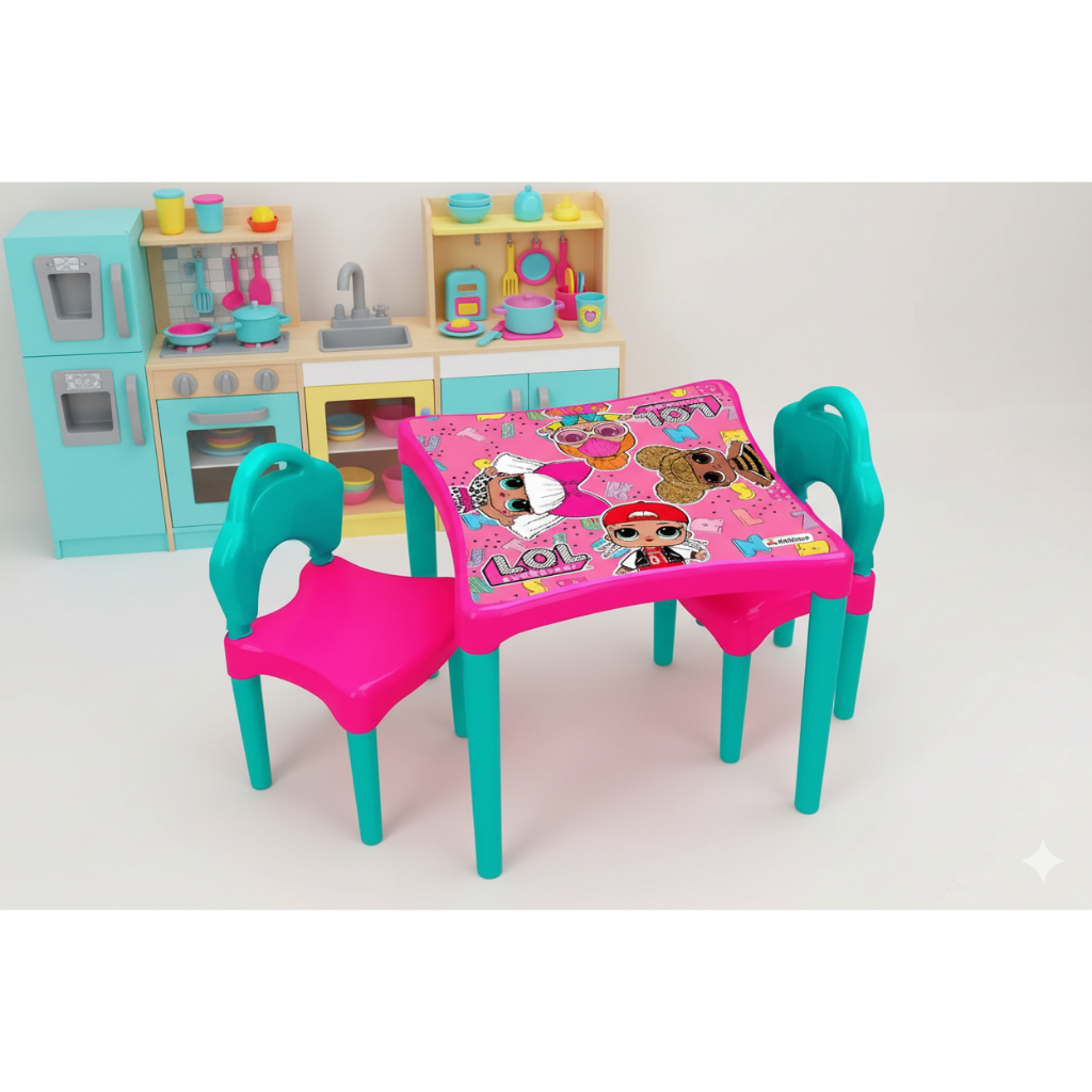 MESA INFANTIL LOL SURPRISES COM 2 CADEIRAS - XALINGO