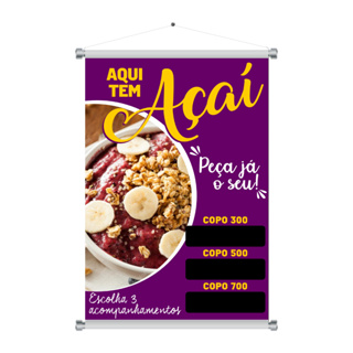 Banner em lona Temos Açaí para Sorveteria com Cordinha para pendurar - Copão Açaí mod 3 em Oferta na Shopee