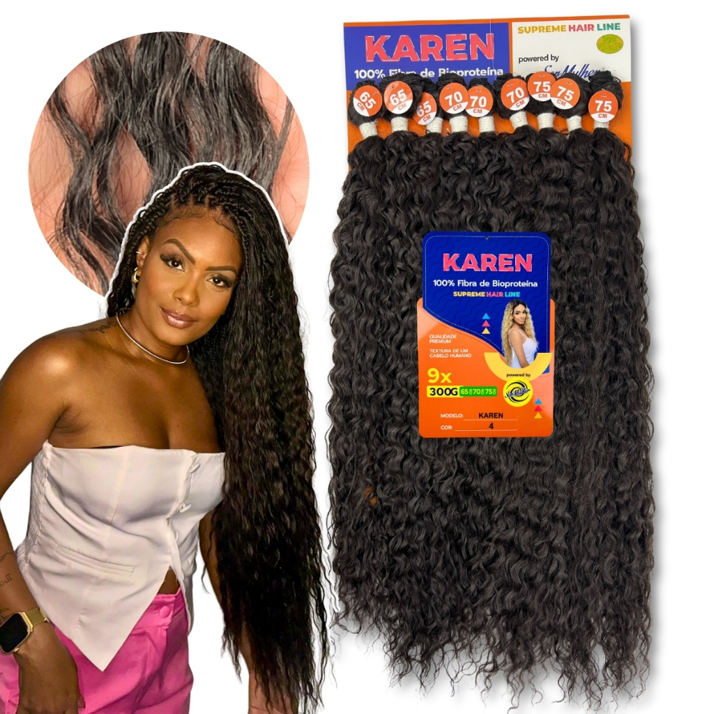 Cabelo Orgânico Cacheado Fibra de Bio Poteína Karen Ser Mulher 75cm