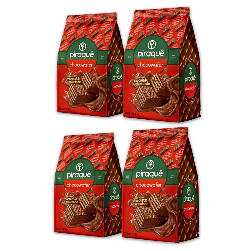 Kit 4un Piraquê Chocowafer 63G Rech E Cobertura Chocolate em Oferta na Shopee